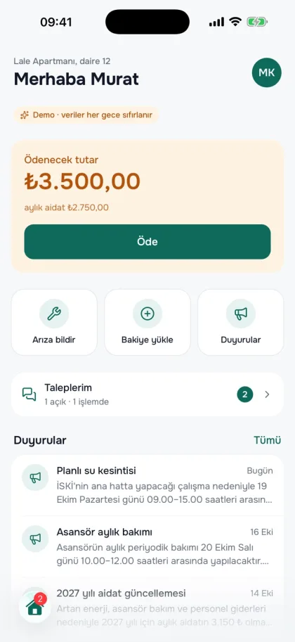Binago mobile app: resident home screen